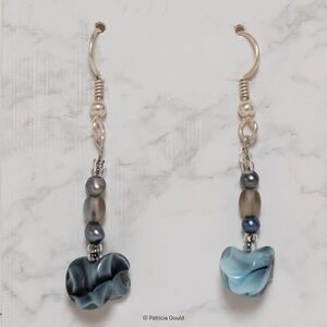 New - EA25 -Earrings - swirled glass beads and fresh water pearls, one of a kind